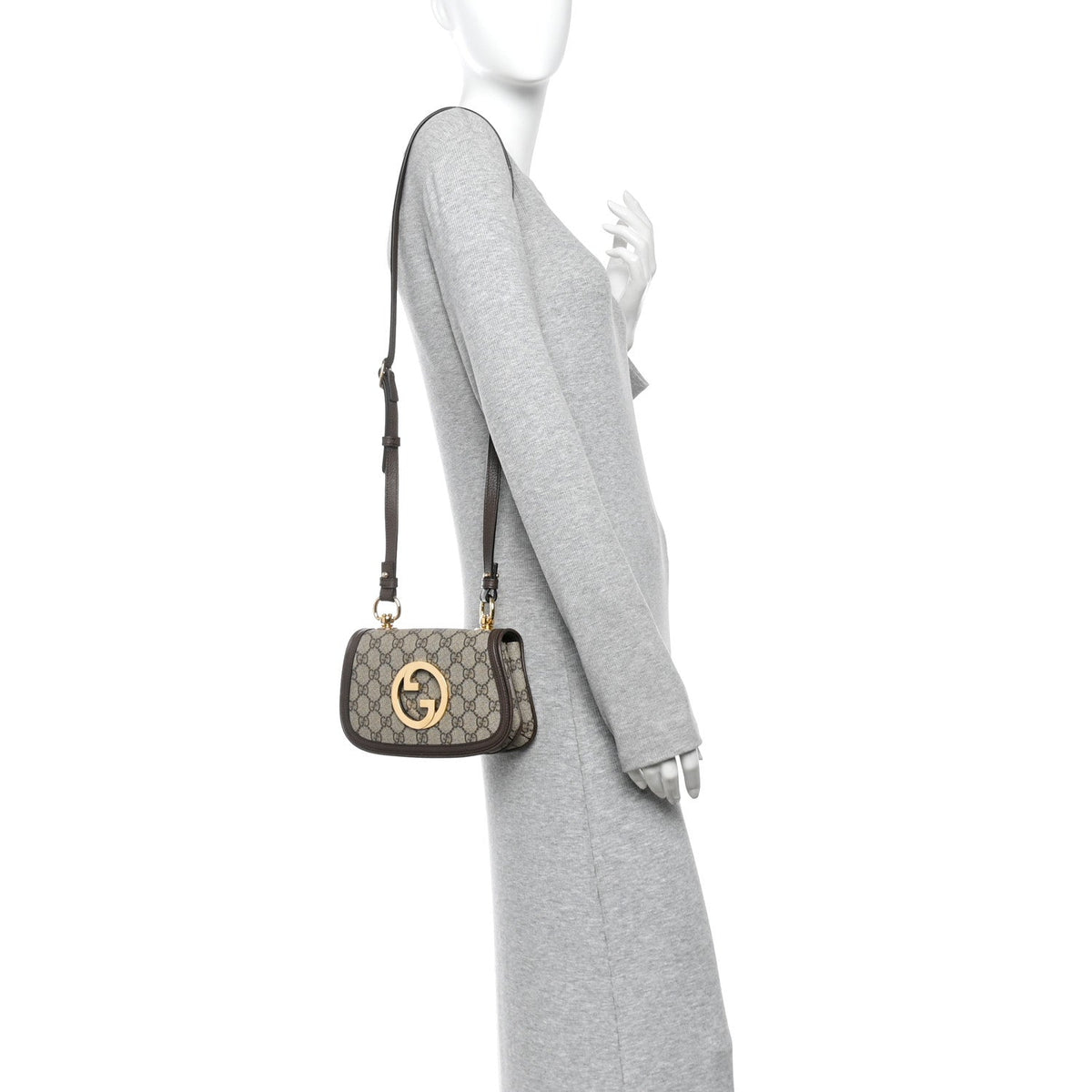 GG Supreme Monogram Textured Dollar Calfskin Mini Blondie Chain Shoulder Flap Bag Beige Ebony New Acero