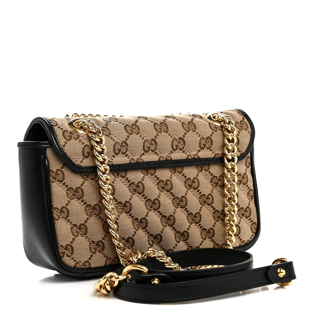 Monogram Matelasse Diagonal Mini GG Marmont Shoulder Bag Beige Black