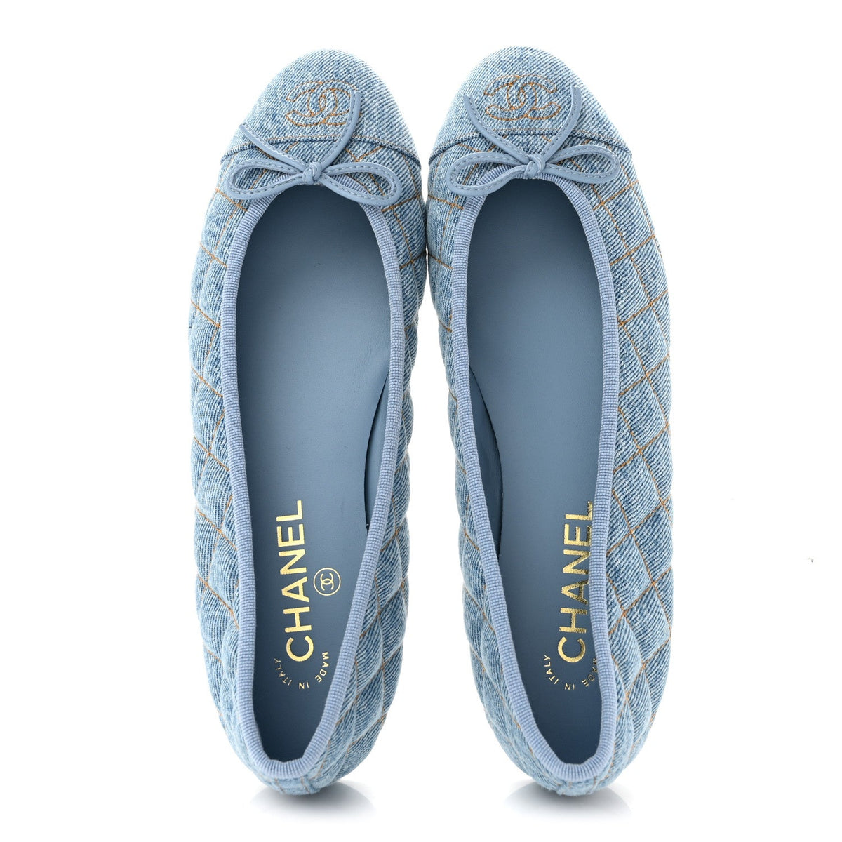 Denim Quilted CC Cap Toe CC Ballerina Flats 40 Light Blue