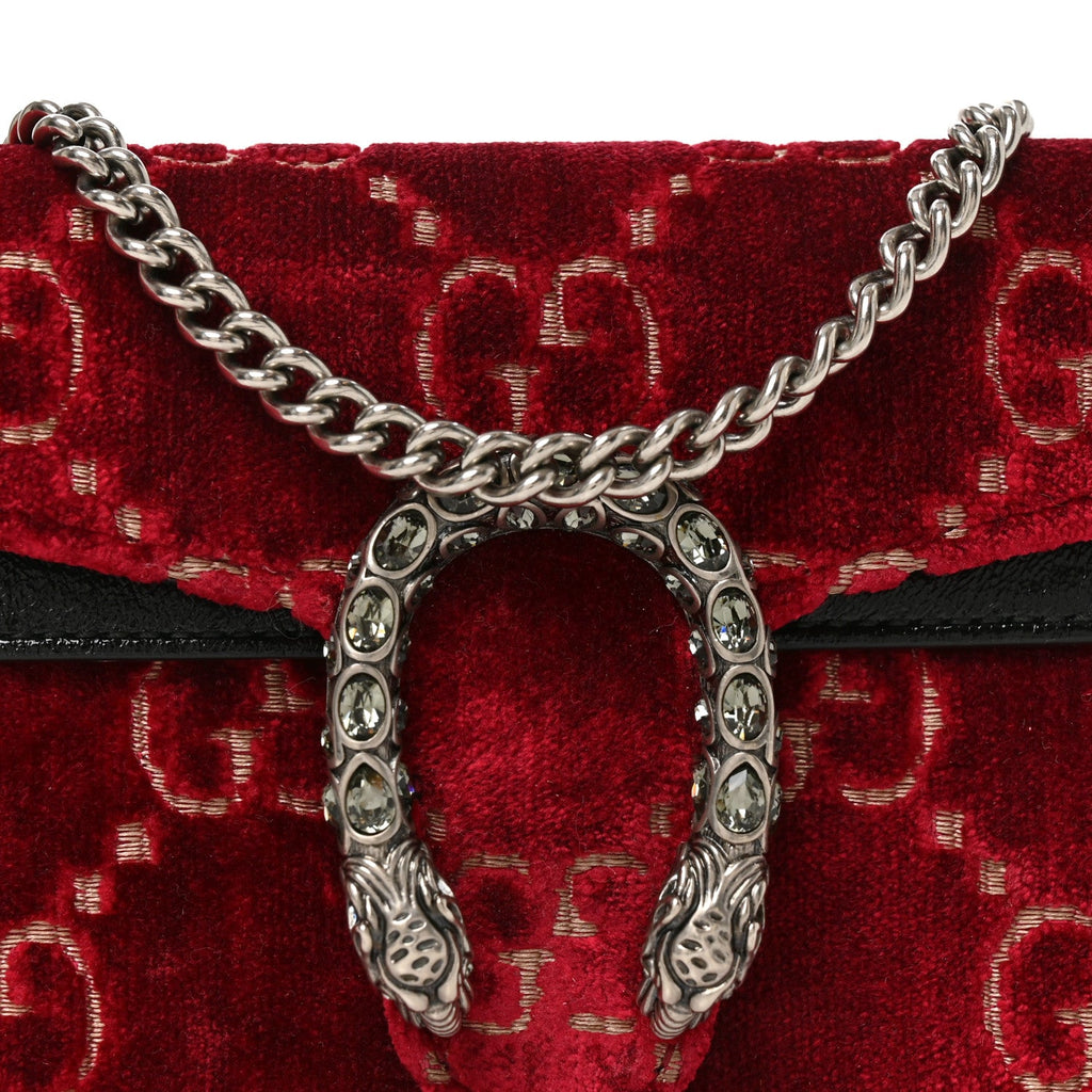 Velvet GG Monogram Super Mini Dionysus Shoulder Bag Red Cipria Black
