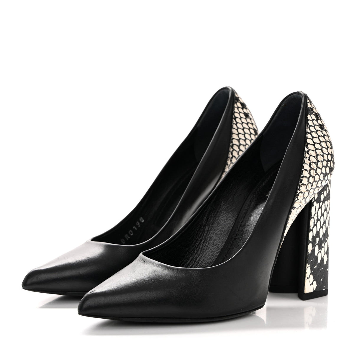 Calfskin Snakeskin Embossed Matchmake Pumps 35 Black White