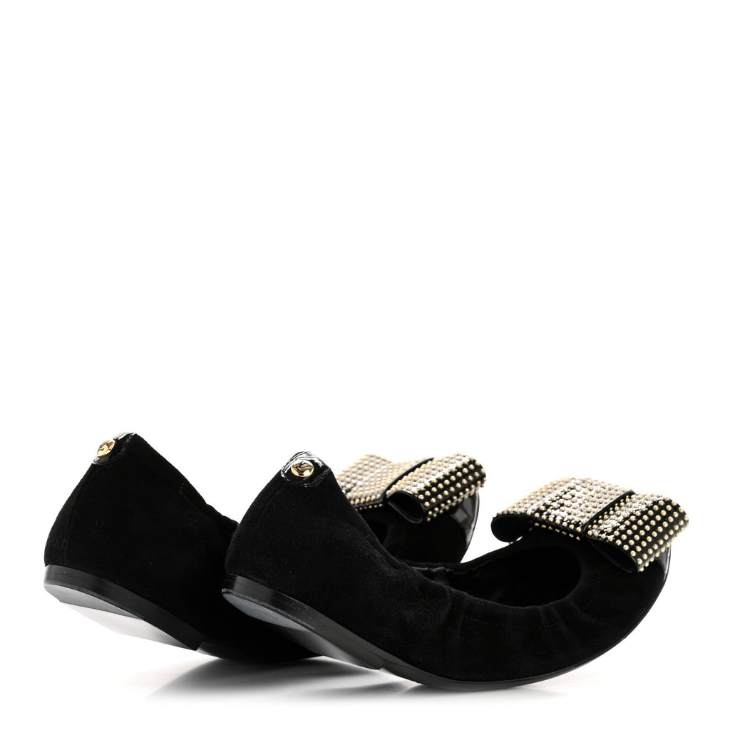 Suede Patent Studded Flirty Ballerina Bow Flats 39.5 Black