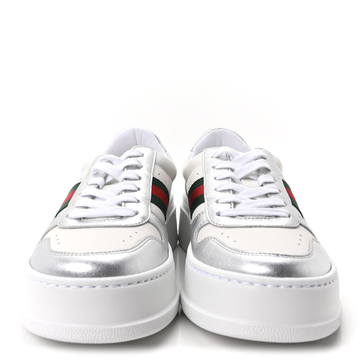 Metallic Nappa Web Womens Chunky Sneakers 38 Silver