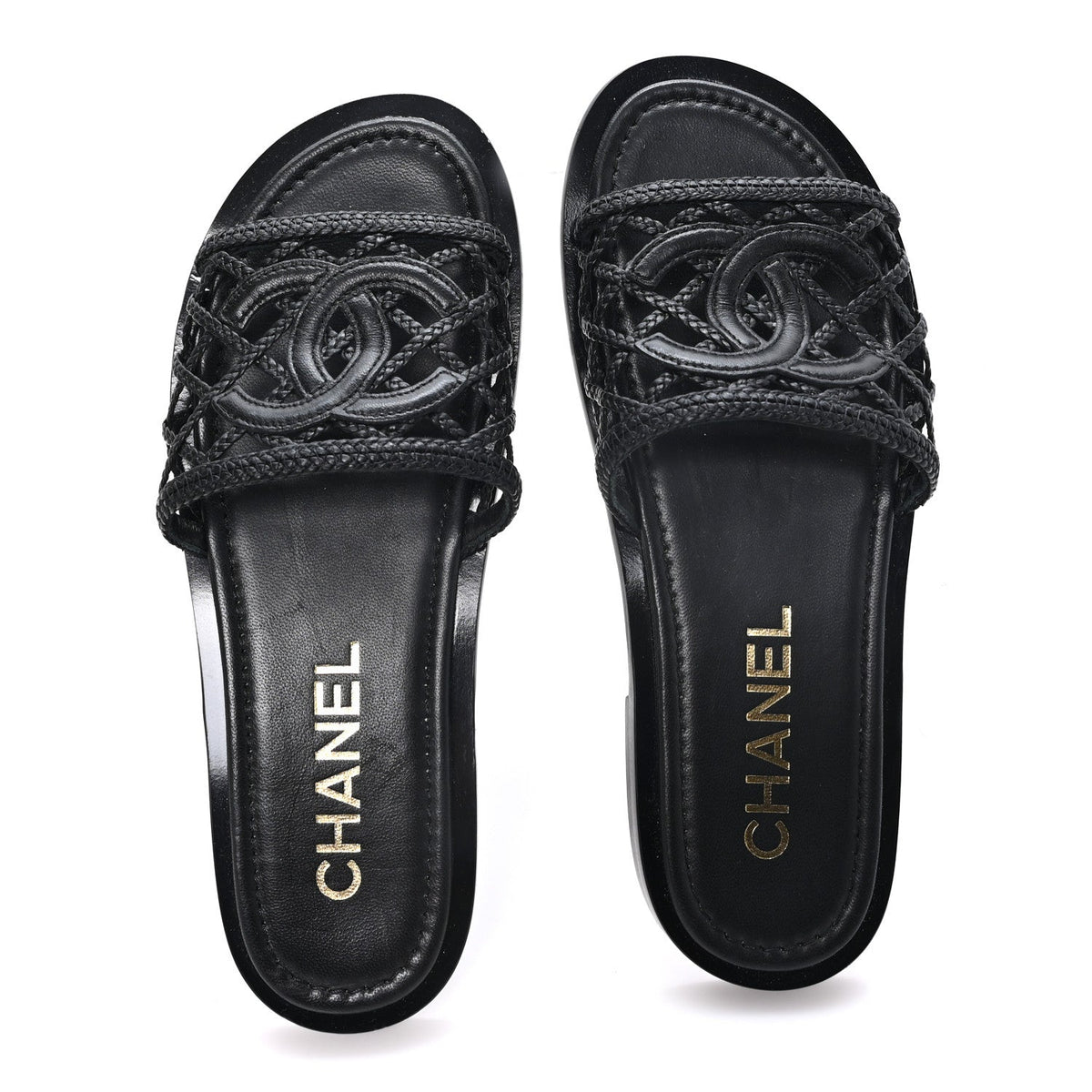 Lambskin Crochet CC Mules Sandals 36 Black