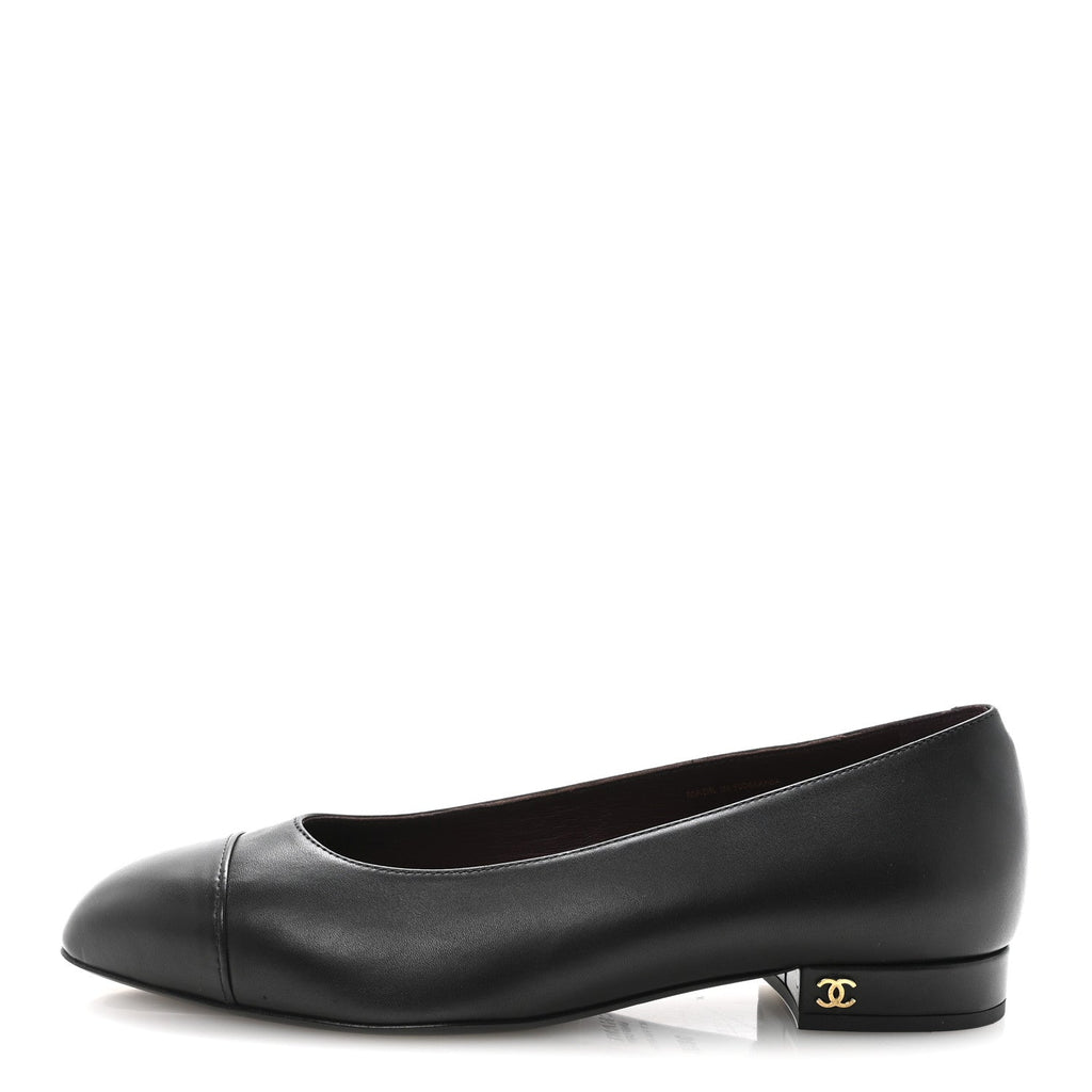 Lambskin Cap Toe Ballerina Flats 38.5 Black