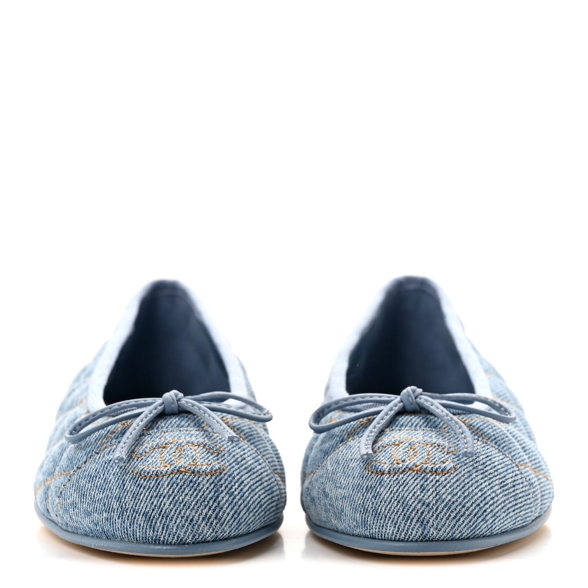 Denim Quilted CC Cap Toe Ballerina Flats 35 Light Blue