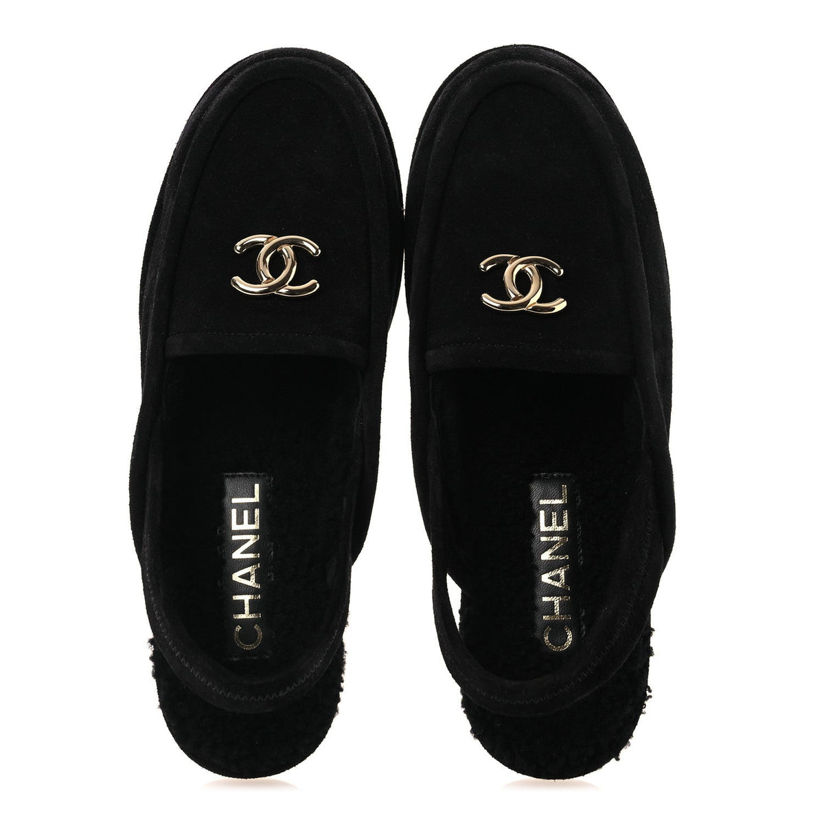 Suede Calfskin CC Slingback Loafers 37.5 Black