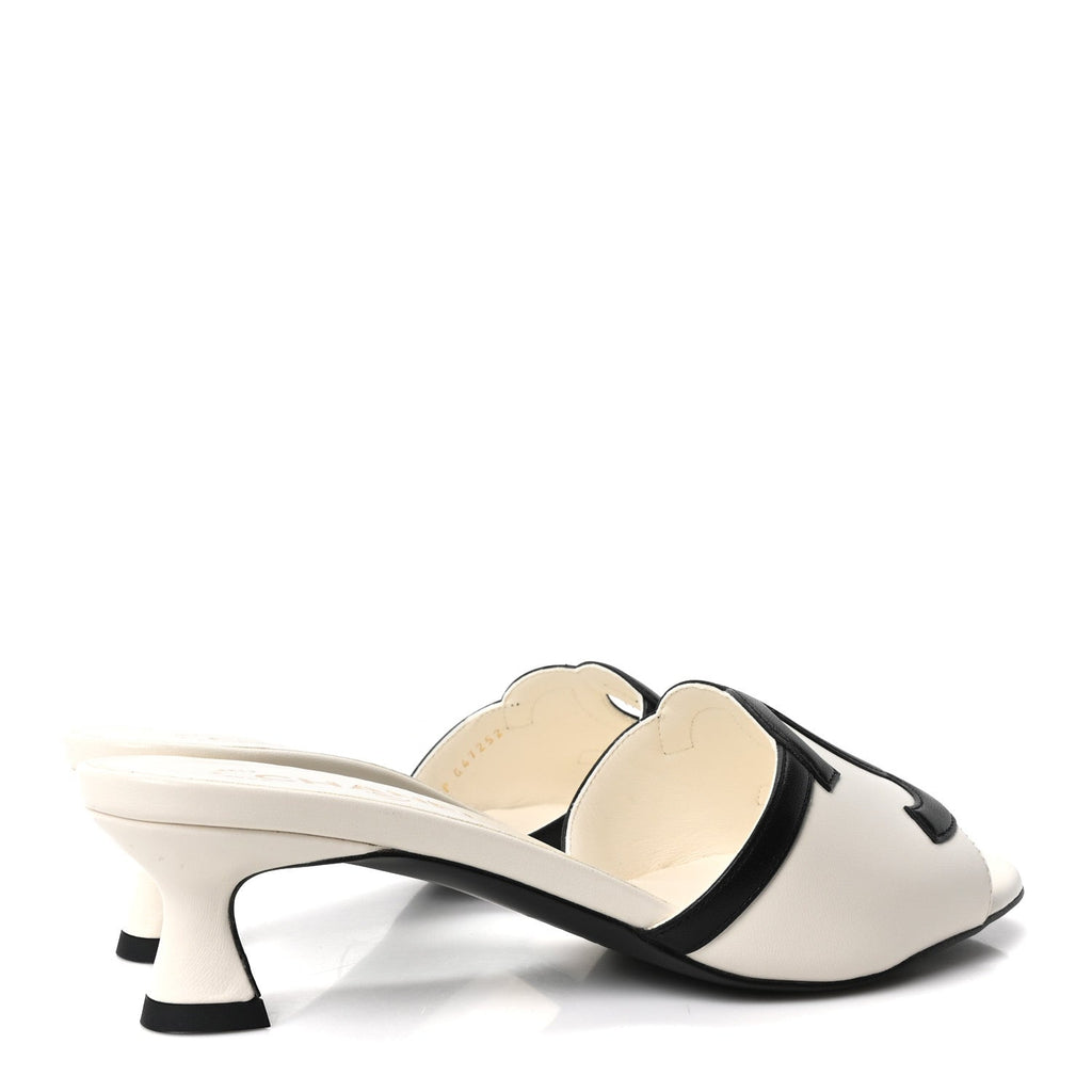 Lambskin CC Cutout Mules 38 White Black