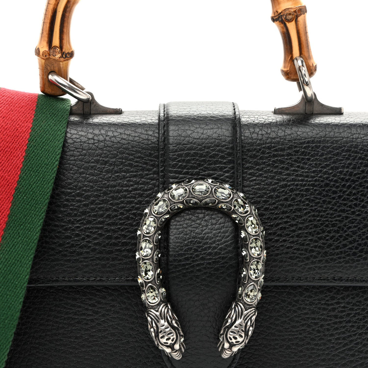 Dollar Calfskin Crystal Web Mini Dionysus Bamboo Top Handle Bag Black Black Diamond