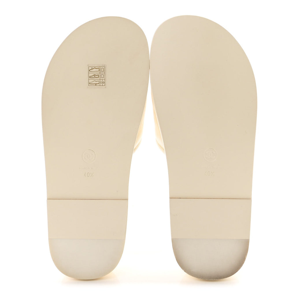 Lambskin Cha-Nel Mule Sandals 40.5 Ivory Multicolor