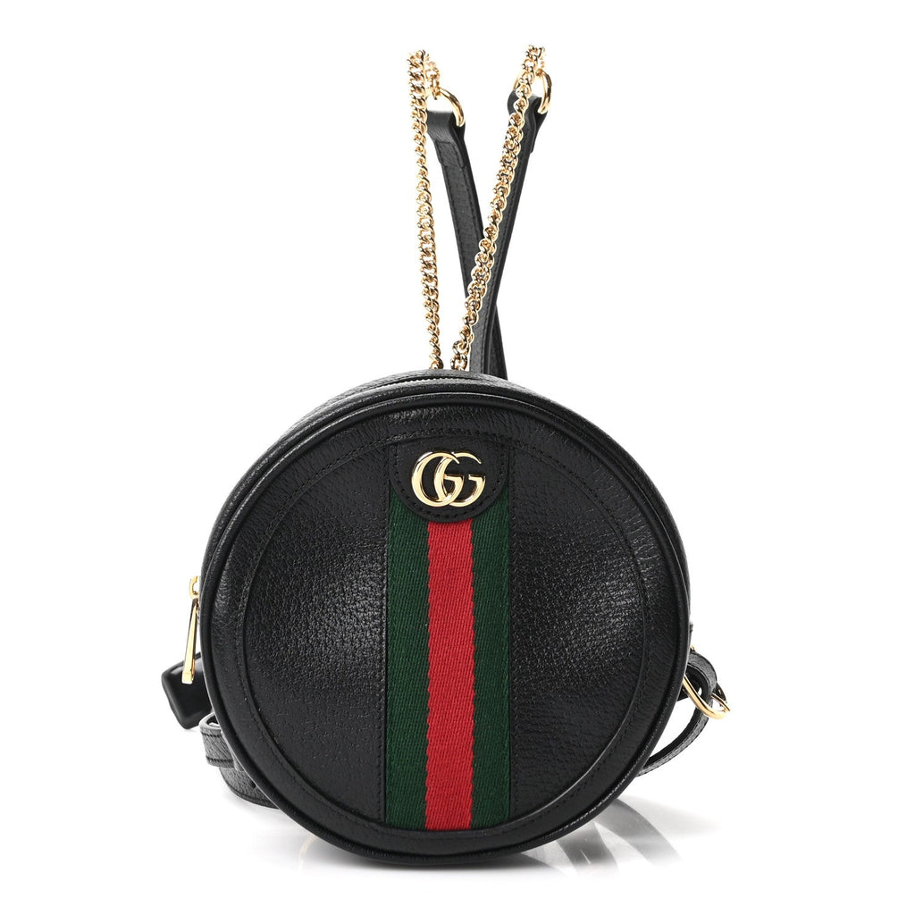 Grained Calfskin Web Mini Ophidia Round Backpack  Black