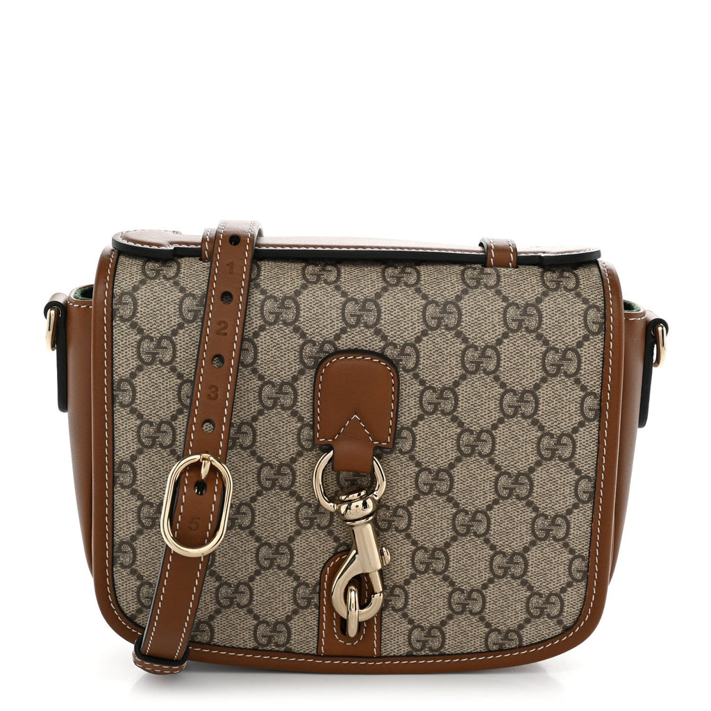 GG Supreme Monogram Textured Calfskin Emblem Mini Shoulder Bag Beige Dark Brown