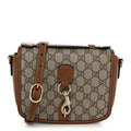 GG Supreme Monogram Textured Calfskin Emblem Mini Shoulder Bag Beige Dark Brown