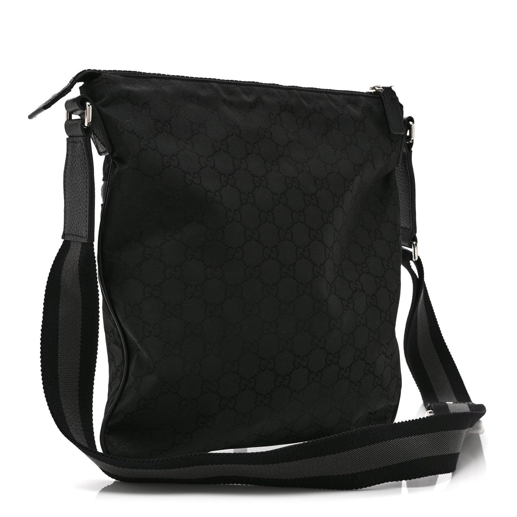 Nylon Monogram Medium Flat Messenger Bag Black