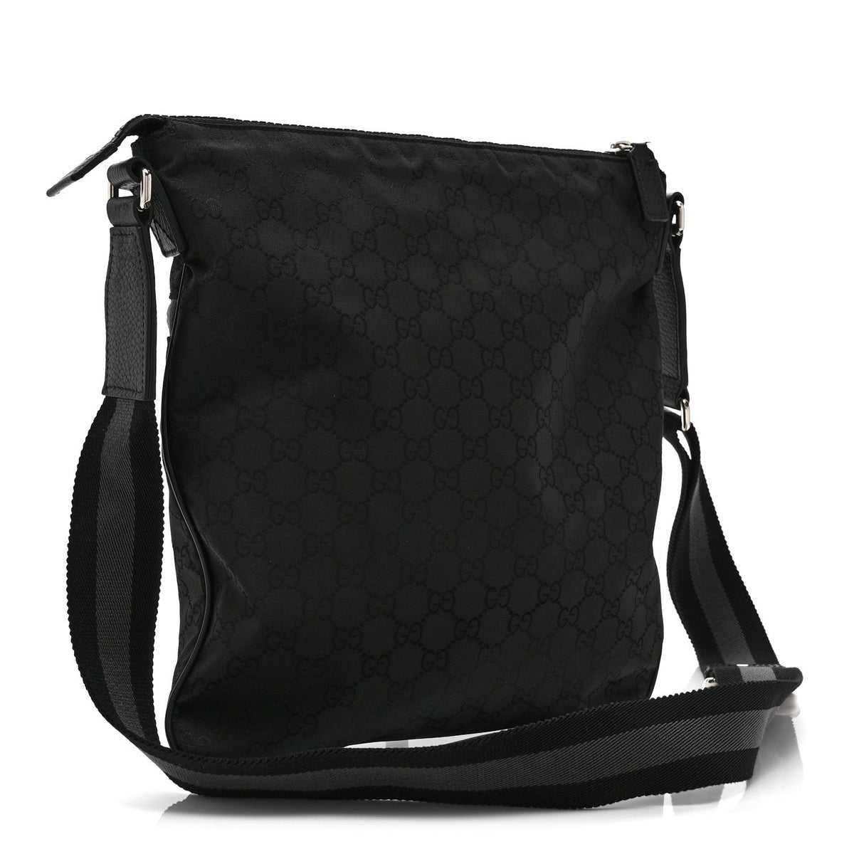 Nylon Monogram Medium Flat Messenger Bag Black