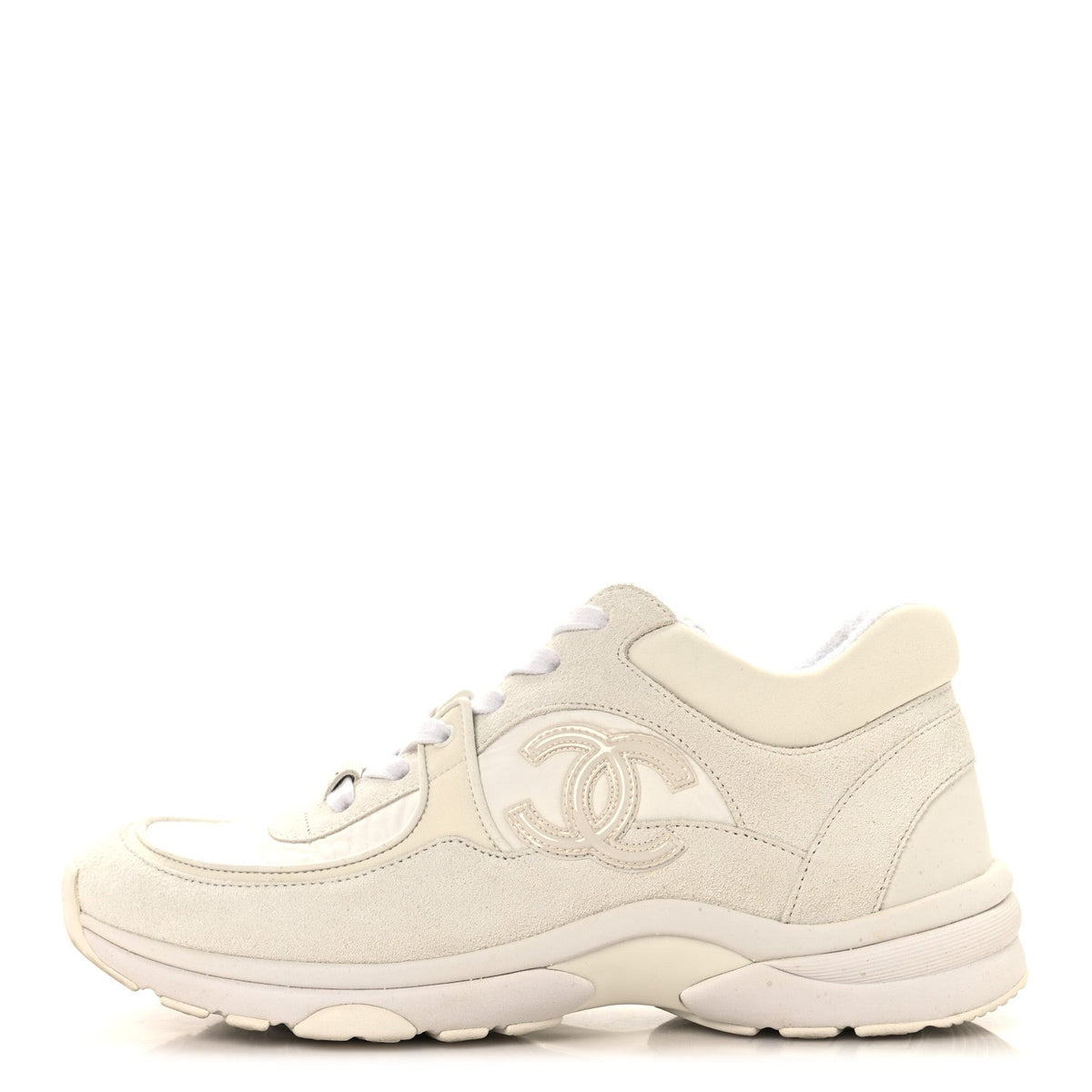 Suede Calfskin Fabric CC Sneakers 37.5 White