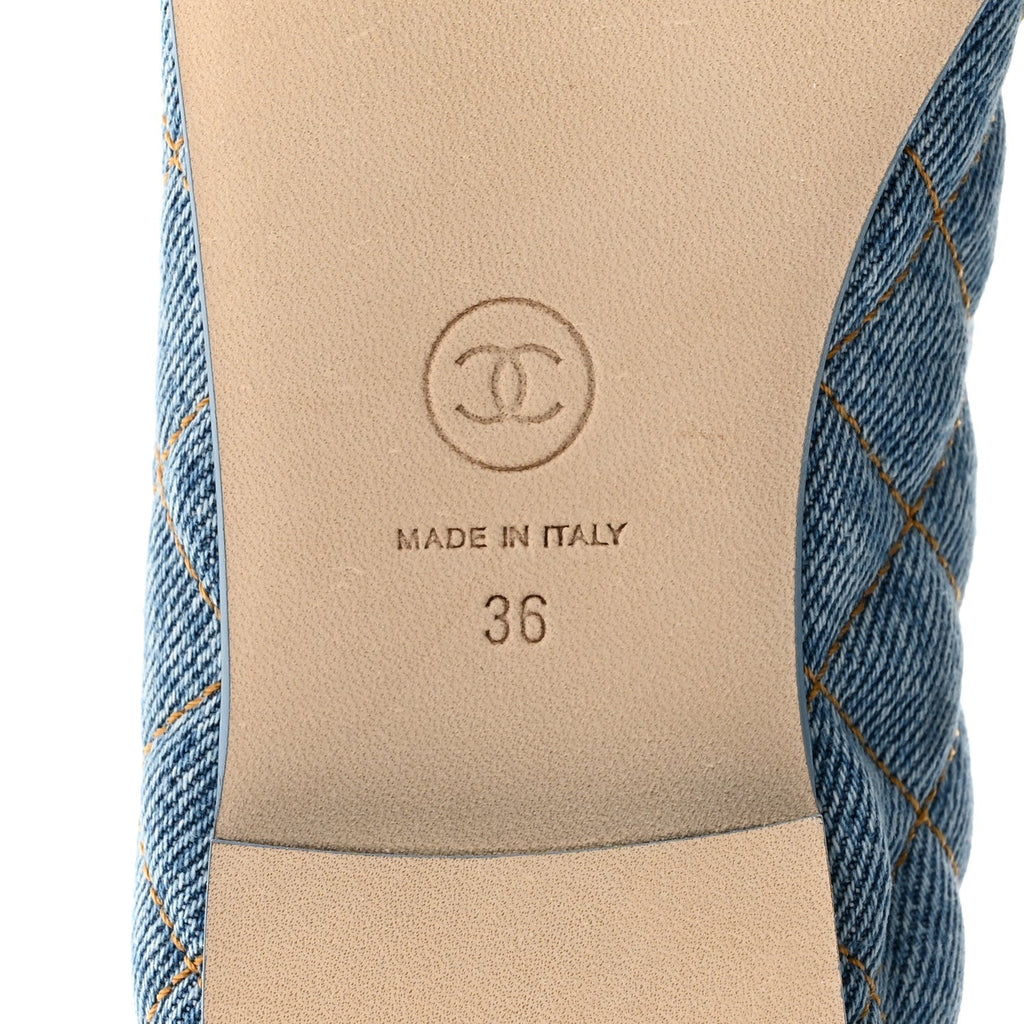 Denim Quilted CC Cap Toe Ballerina Flats 36 Light Blue