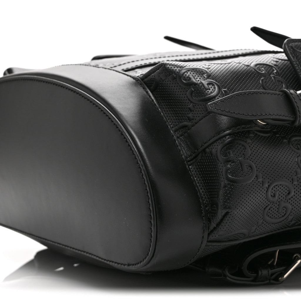 Calfskin GG Tennis Embossed Double Buckle Backpack Black