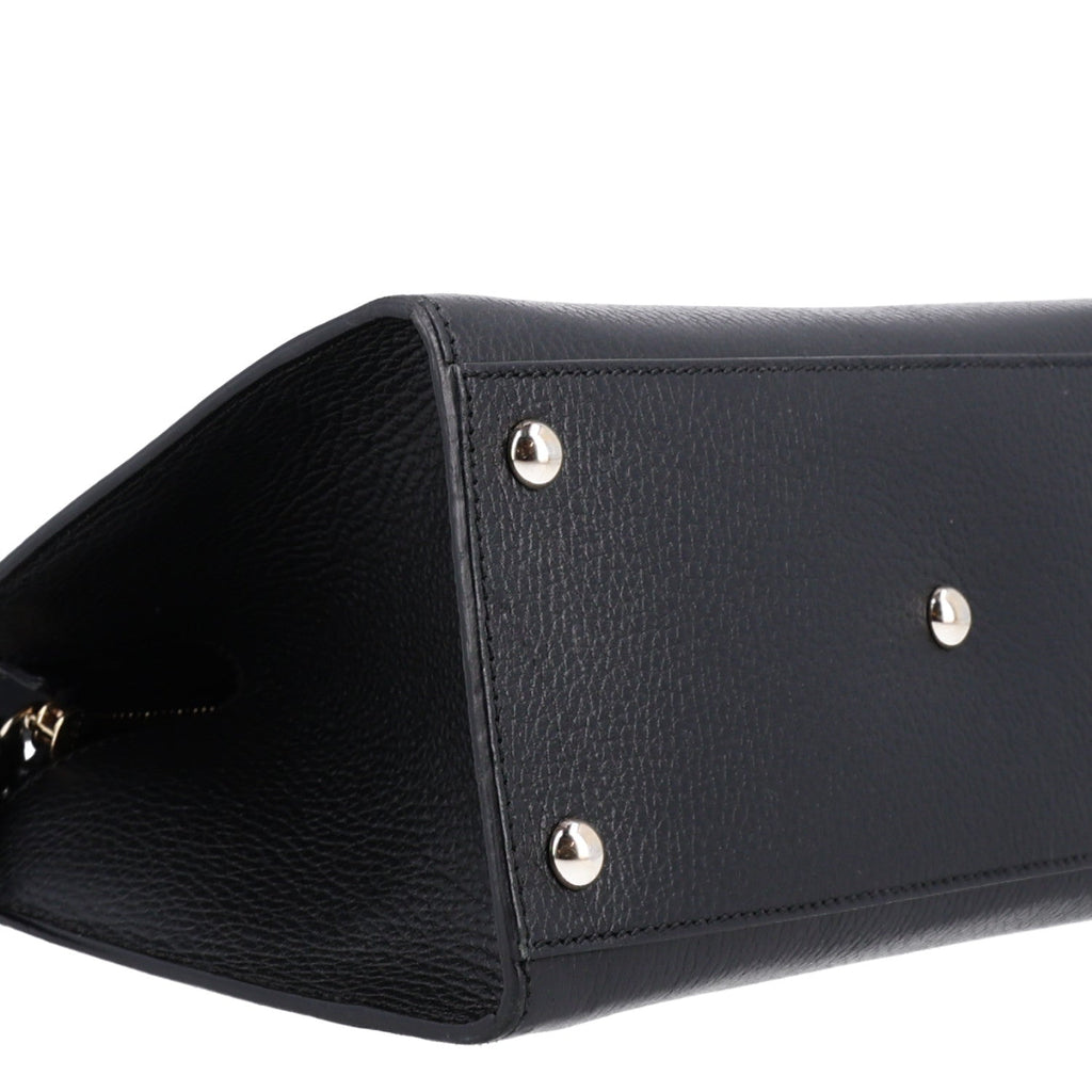 Pebbled Calfskin Medium Soho Top Handle Satchel Black