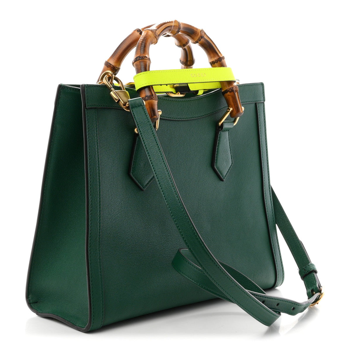 Wonka Grain Calfskin Small Diana Tote Bag Green Yellow Fluo