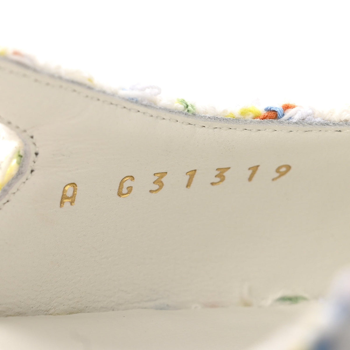 Tweed Grosgrain Cap Toe CC Slingback Flat 38 White Multicolor