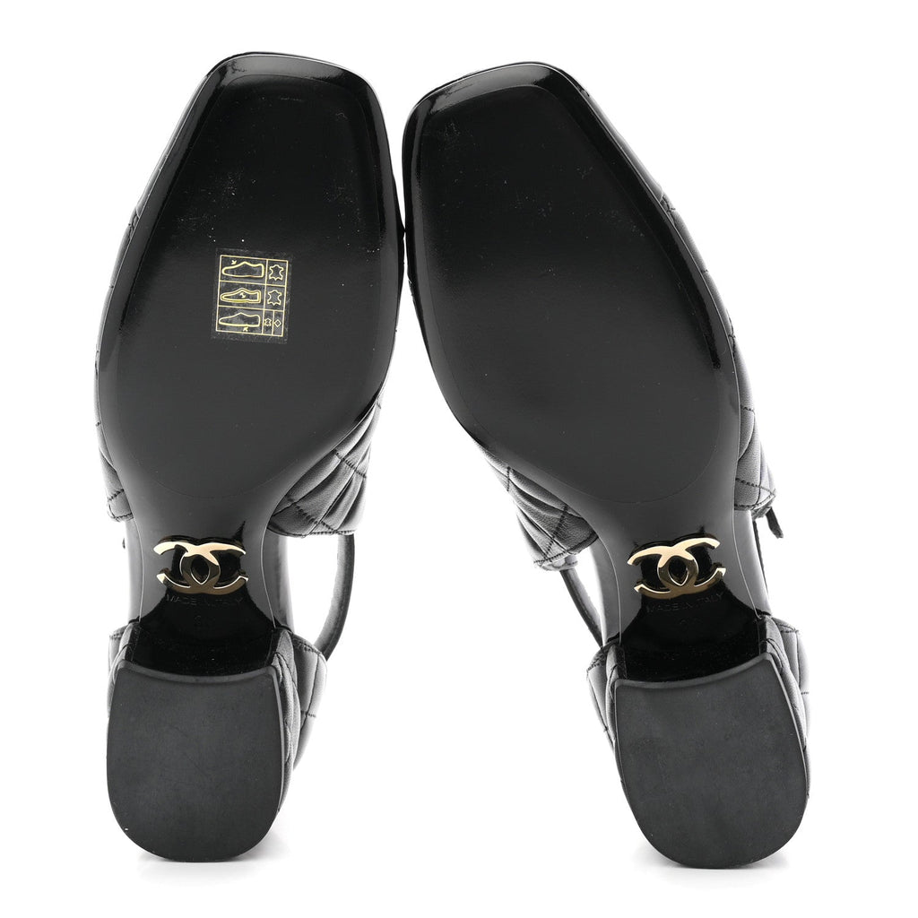 Lambskin Patent Quilted Cap Toe Mary Jane Flats 36 Black