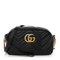 Calfskin Matelasse Small GG Marmont Chain Shoulder Bag Black