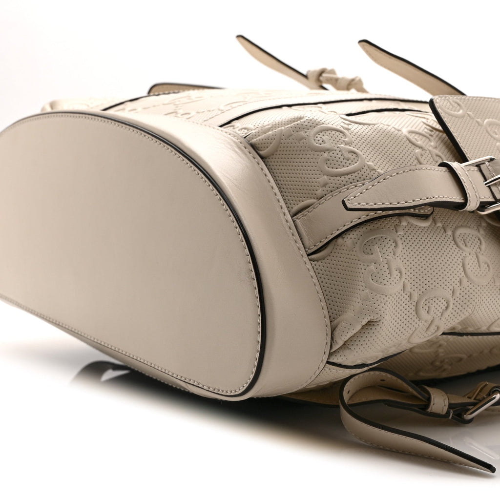 Piuma Calfskin Jumbo GG Embossed Double Buckle Backpack Mystic White