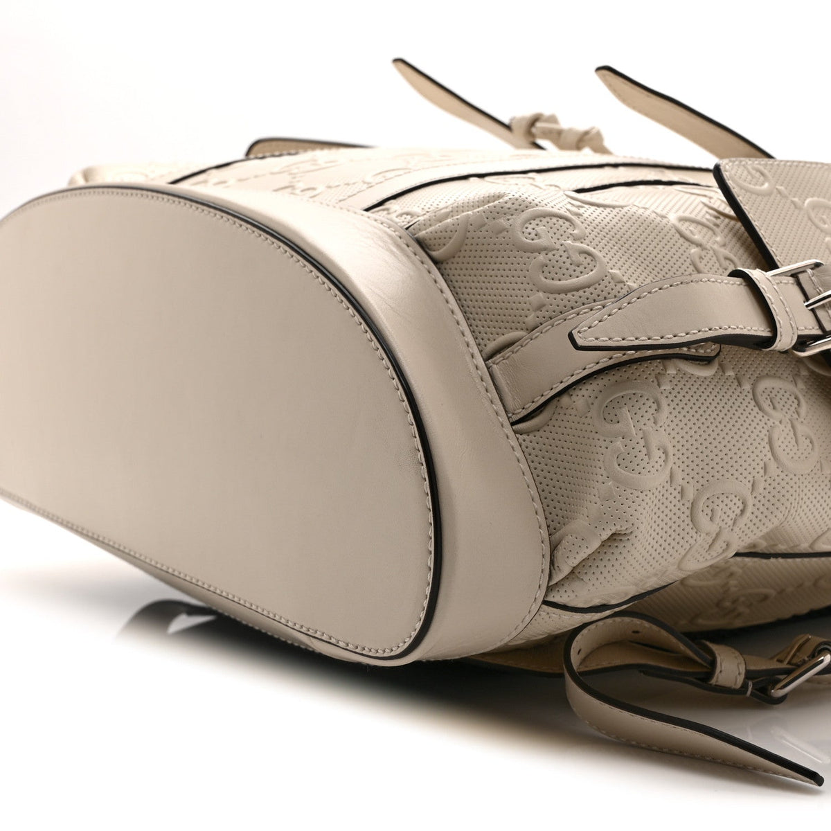 Piuma Calfskin Jumbo GG Embossed Double Buckle Backpack Mystic White