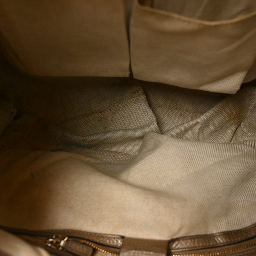 Metallic Pebbled Calfskin Medium Soho Chain Shoulder Bag Golden Beige