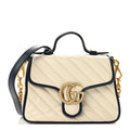 Vintage Effect Calfskin Matelasse Diagonal Mini Torchon GG Marmont Top Handle Shoulder Bag Mystic White Blue Agata