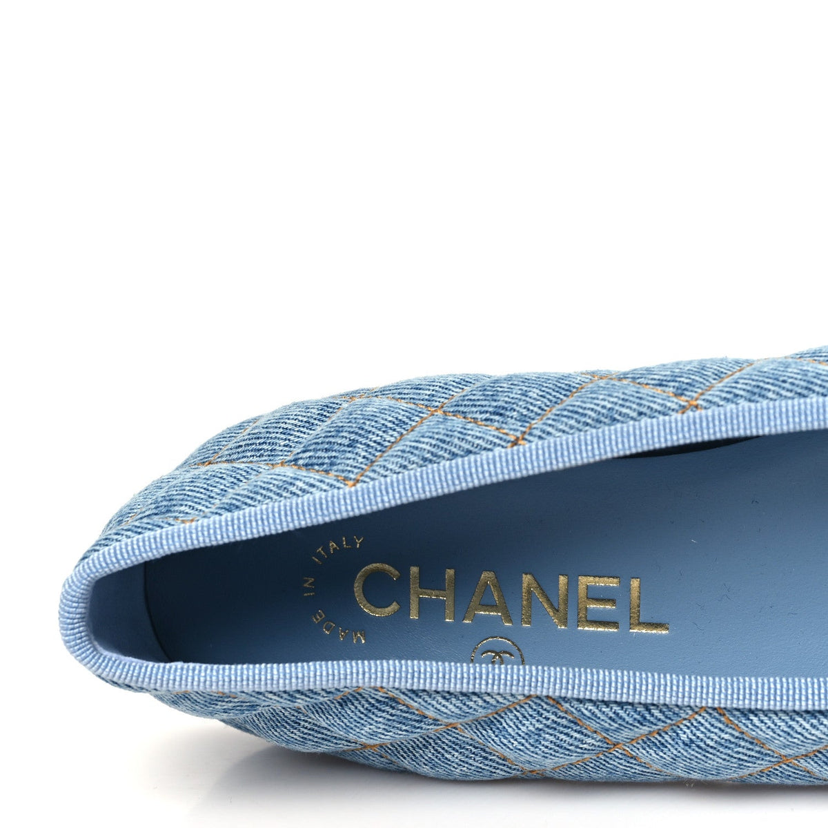 Denim Quilted CC Cap Toe Ballerina Flats 36.5 Light Blue