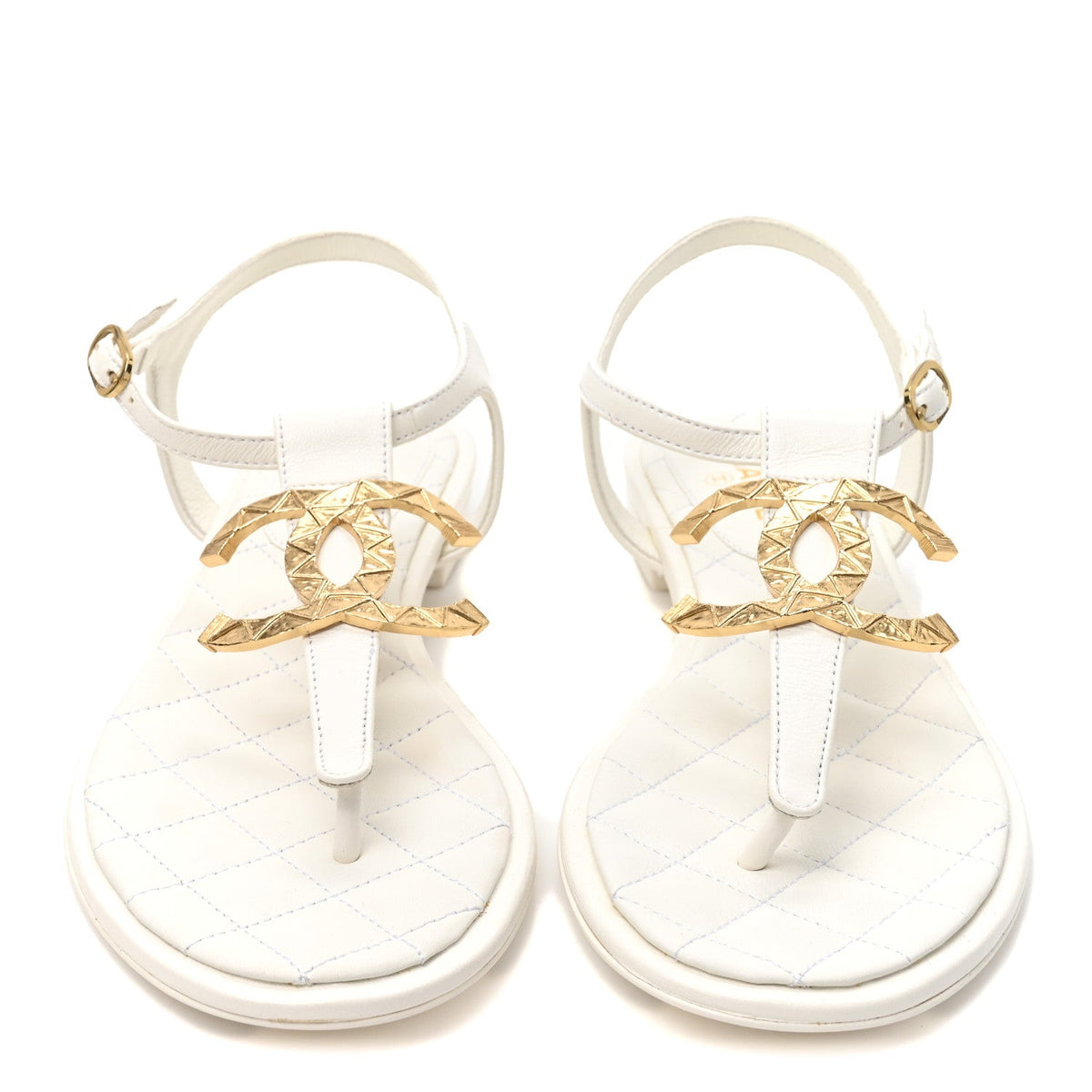 Lambskin CC Thong Sandals 37.5 White