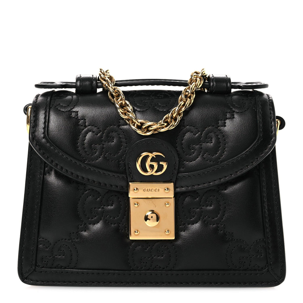 Calfskin GG Matelasse Mini Top Handle Shoulder Bag Black