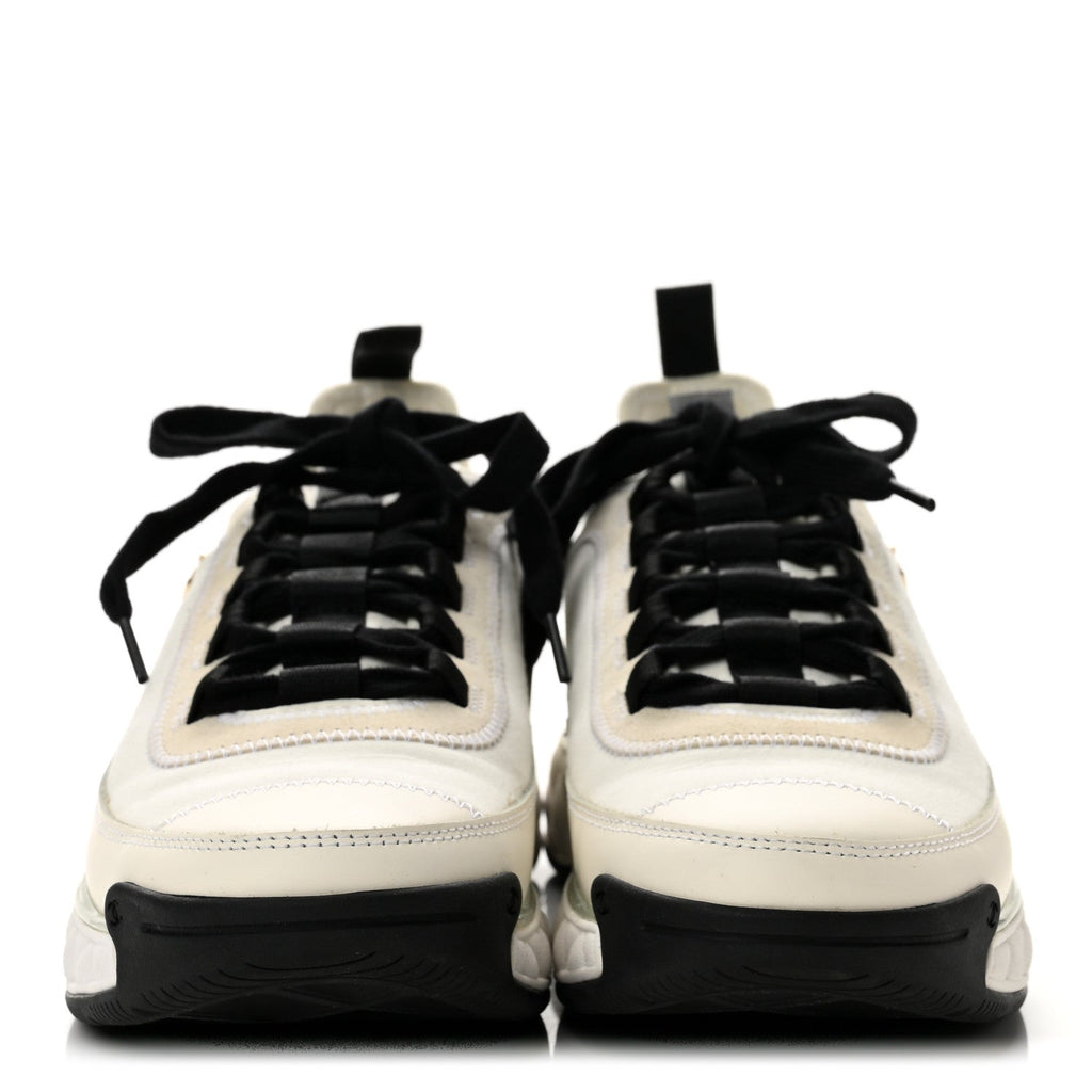 Velvet Calfskin Mixed Fibers CC Sneakers 37.5 Ivory Black