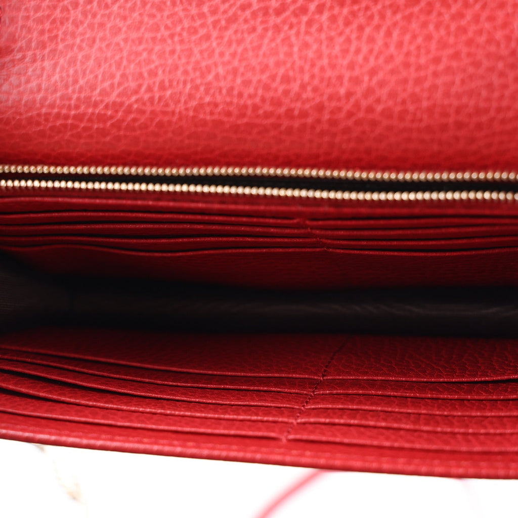 Dollar Calfskin Interlocking G Chain Wallet Red