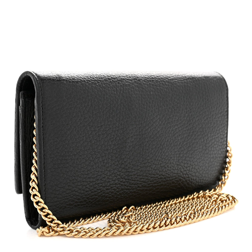 Dollar Calfskin Petite GG Marmont Wallet Chain Bag Black