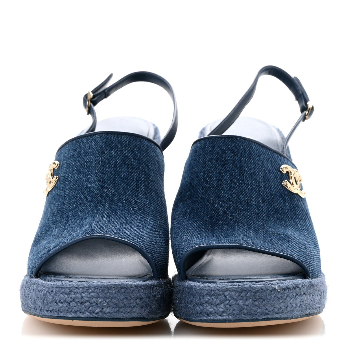 Washed Denim Braided Cord Wedge Sandals 37 Blue