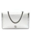 Metallic Dollar Calfskin Mini GG Marmont Chain Wallet Silver