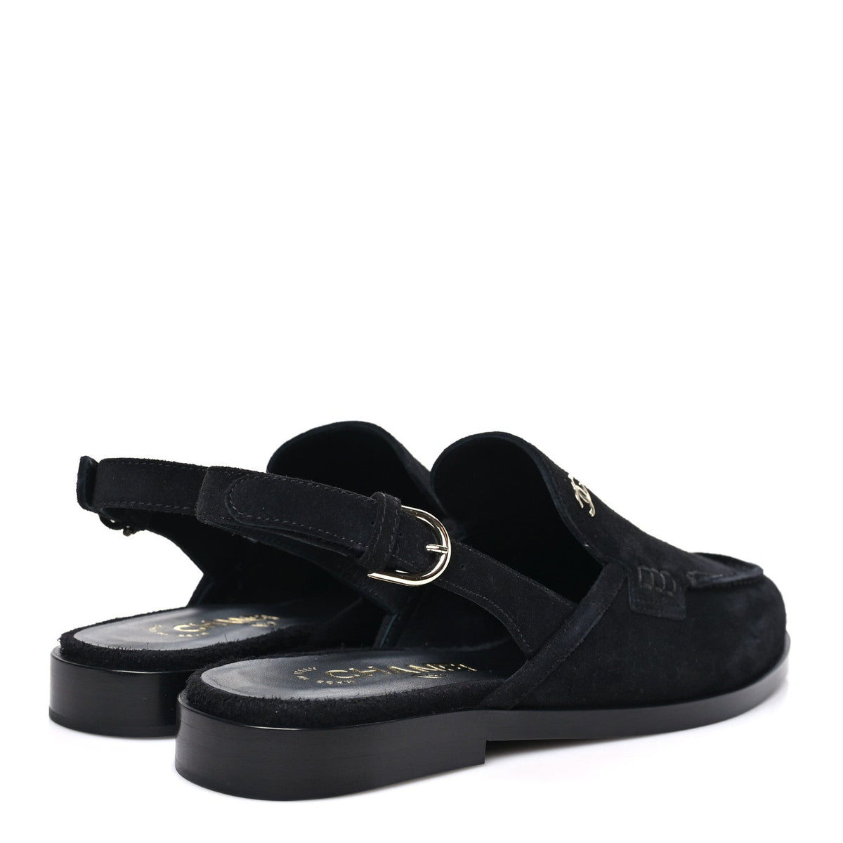 Suede Calfskin Slingback Loafers 38 Black