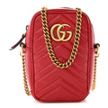 Calfskin Matelasse Mini GG Marmont Crossbody Bag Hibiscus Red Hibiscus Red
