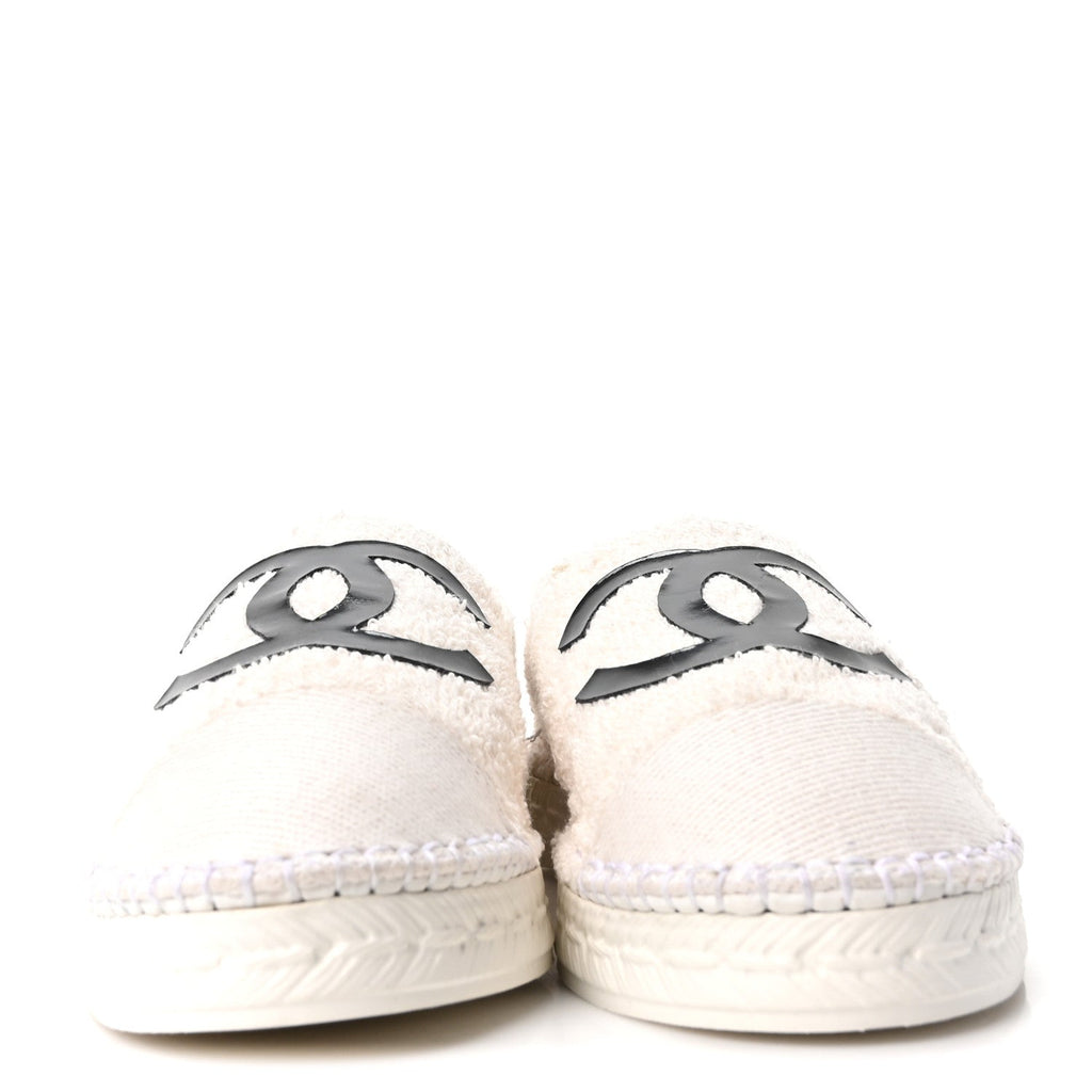 Tweed Grosgrain Patent CC Espadrilles 35 White Black