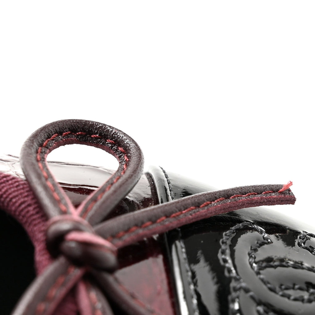 Patent Calfskin Crocodile Embossed Ballerina Flats 37 Dark Burgundy Black