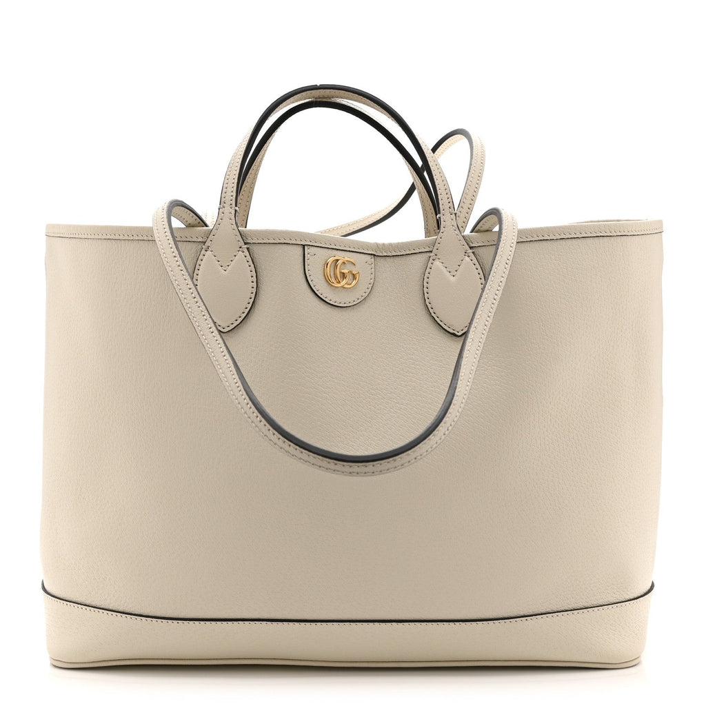 Textured Dollar Calfskin Medium Ophidia Shoulder Tote Bag  Mystic White