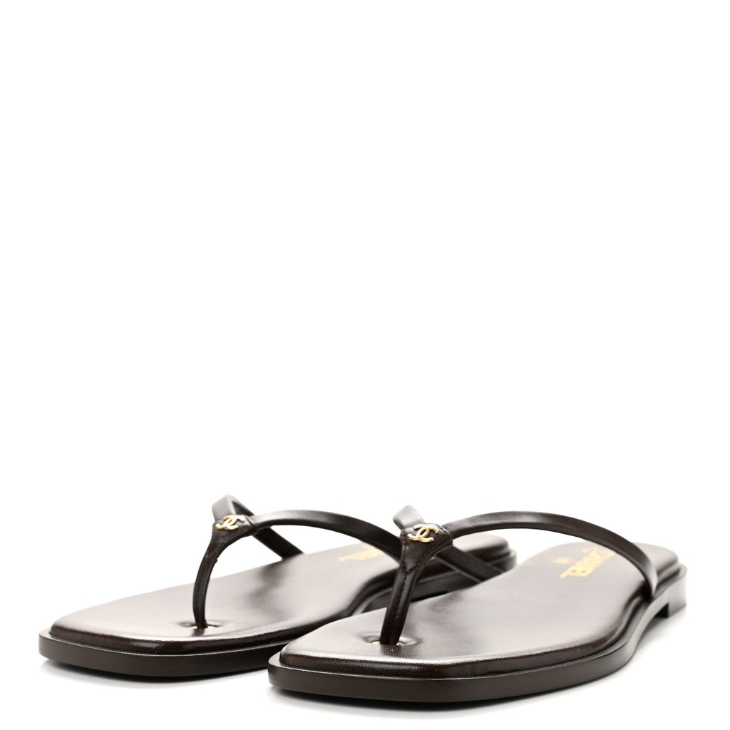 Goatskin CC Times Square Thong Sandals 39 Brown