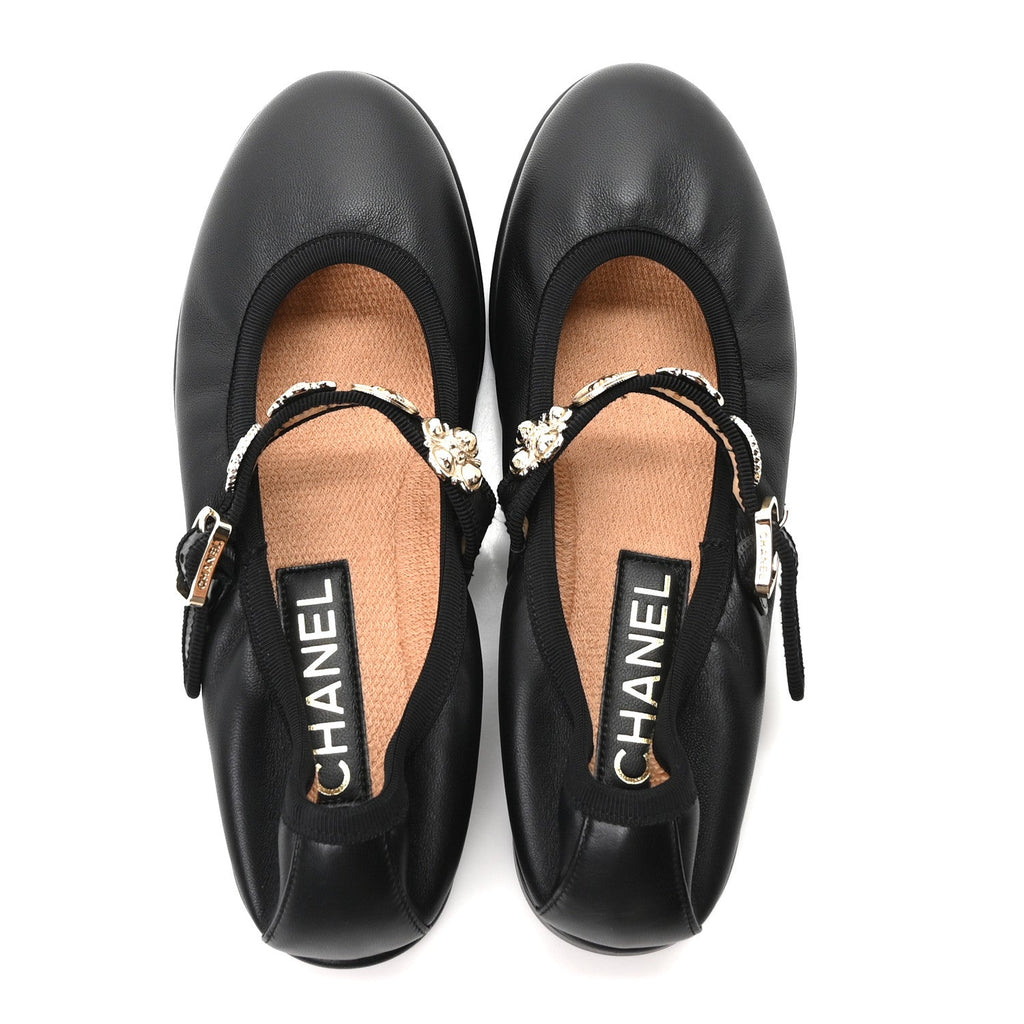 Lambskin Charm Mary Jane Flats 36.5 Black