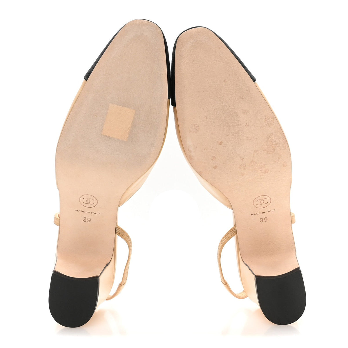 Goatskin Grosgrain Cap Toe CC Slingback Pumps 39 Beige Black