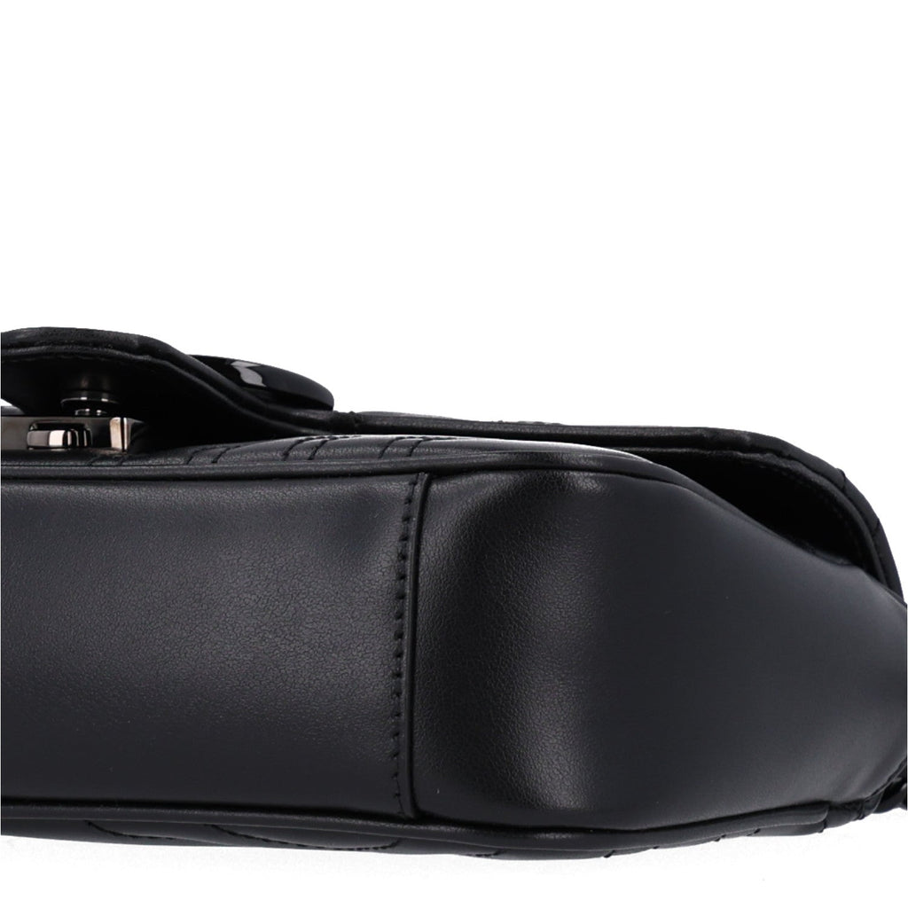 Calfskin Matelasse Monochrome Mini GG Marmont Shoulder Bag Black