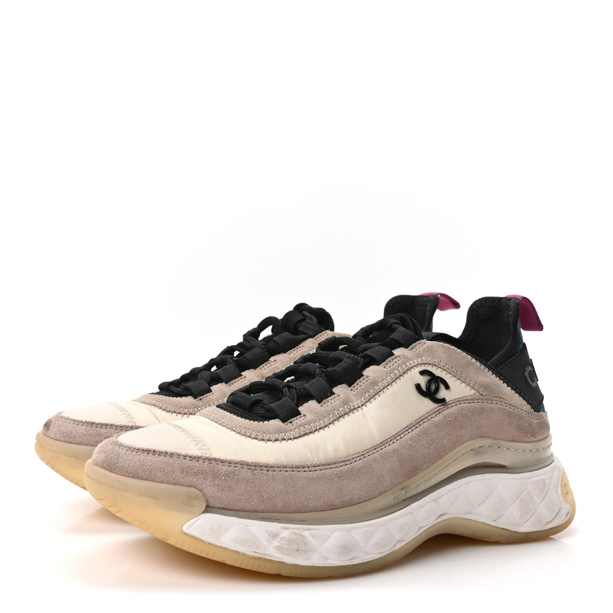 Suede Calfskin Nylon Grosgrain CC Sneakers 37 Beige Pink