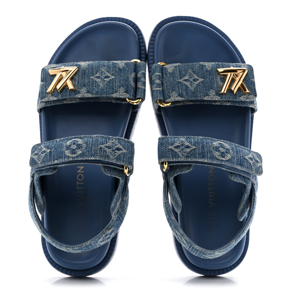 Denim Monogram LV Sunset Comfort Flat Sandals 37 Blue